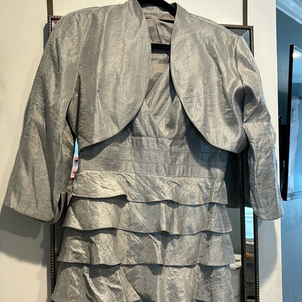 Adrianna Papell silver gown with jacket size 10